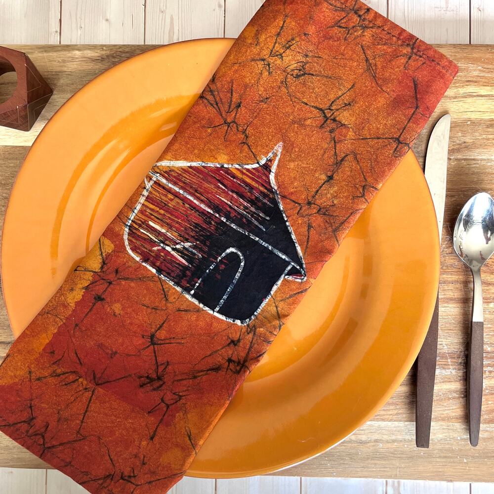 Handcrafted African Batik Fabric Napkin Set of 4 Multi-Colors Stylized Structure